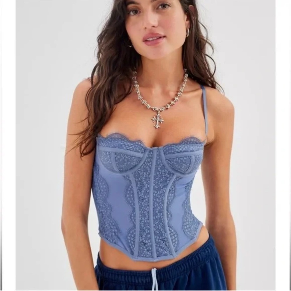 Urban outfitters Out from under modern love blue corset top size L